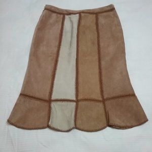 Express Suede Patchwork Brown Cream Skirt Size 5/6
